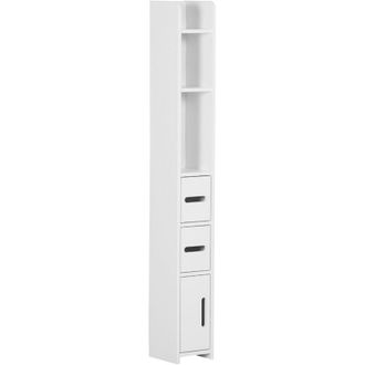 Kleankin Columna De Ba&ntilde;o Mueble De Ba&ntilde;o Con 3 Puertas 3 Estantes Abiertos Sistema Antivuelco Estilo Moderno 15x17x120 Cm Blanco Y Negro - Kleankin