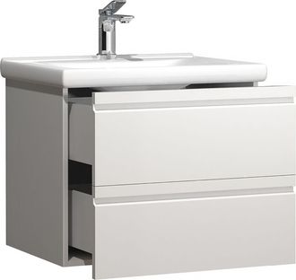 ebuy24 Vcm 2 Piezas Lavabo Lavabo 60 Cm Juego De Muebles De Ba&ntilde;o Con Lavabo De Cer&aacute;mica Cajones Sin Manos Conjunto Completo Silora L (blanco)