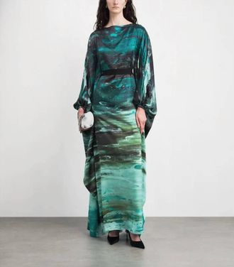 Roksanda Ilincic Raziya Maxi Dress In Marbled Emerald & Teal