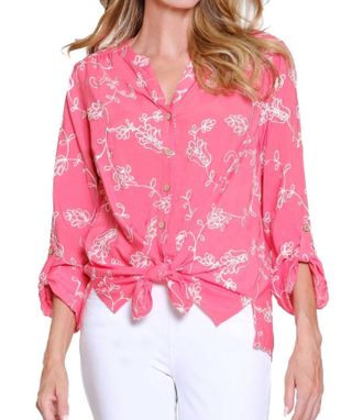 Multiples Petals Tie-Front Blouse In Coral Pink