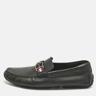 Bally Black Leather Bb Horsebit Pebbled Driver Loafers