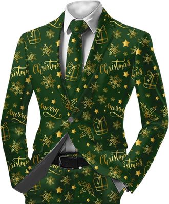 Generic Mens Christmas Suit Xmas Tree Printed Party Lapel Single Button Long Sleeved Suit Sports Jacket Lightweight Pocket Suits Classic Jacket Suitable for M