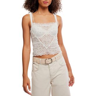 Free People Love and Lace Semi Sheer Crop Camisole in Clean Ivory at Nordstrom, Size X-Small
