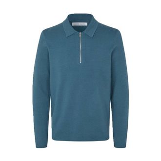 Sams&oslash;e & Sams&oslash;e V-neck Knitwear, male, Blue, Size: XL Beige Viscose Polo Knit Sweater