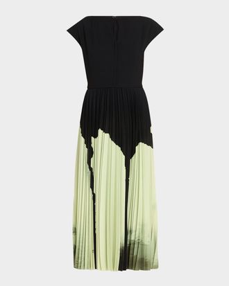 Jason Wu Pleated Abstract-Print Midi Dress