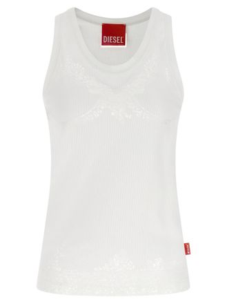 Diesel White Lace Round Neck Top