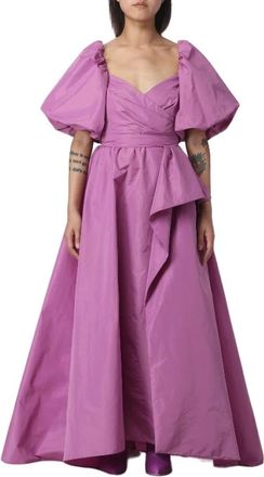 Pinko Ballonmouw Uitlopende Jurk - Dames - Avondkleed - Roze - S - Polyester - Kleedjes