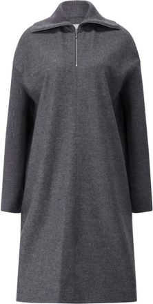 Jil Sander Fijne Wollen Midi Jurk - Dames - Casual kleedjes - Grijs - M - Wol - Kleedjes