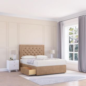 Sloomy Montana Naples Bed Set With 2 Drawers, Mattress & 26 Headboard in Light Sand | Size: Small Double