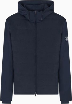 Emporio Armani Blauwe Bomberjack met Trekkoordcapuchon - Heren - Zomerjassen - Blauw - L - Polyester - Jassen