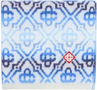 Casablanca Unisex Space Dye Monogram Wool Scarf Blue