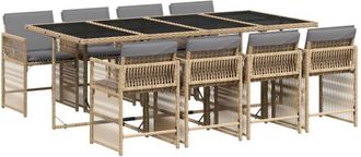 vidaXL Set Comedor De Jard&iacute;n 9 Pzas Con Cojines Rat&aacute;n Sint&eacute;tico Beige Vidaxl