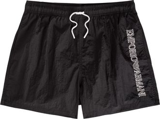Emporio Armani Logo-embroidered Crinkled Nylon Swim Shorts - Black - XL