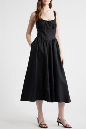 Reformation Balia Linen Sundress in Black at Nordstrom, Size 12