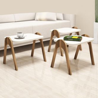 Dmora Mesa De Sal&oacute;n Cerrione, Set De 3 Piezas Apilables, Forma Rectangular, Tablero Blanco, 49x36x42h Cm, Blanco Crema