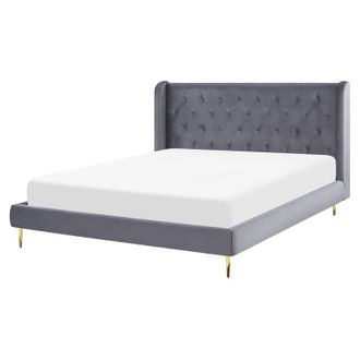 Beliani Beliani - Cama Con Somier De Terciopelo Gris 160 X 200 Cm Cabecero Capiton&eacute; Moderno Forbach