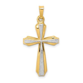 Diamond2Deal 14k Yellow Gold with Rhodium Textured and Polished Passion Cross Pendant