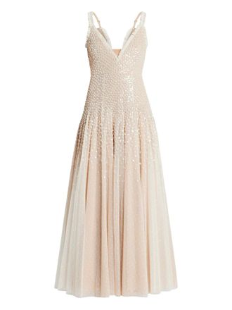Needle & Thread sequin-embellished tulle dress - women - Recycled Polyester - 16 - Neutrals