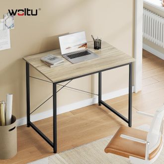 Woltu Woltu Escritorio Moderno De Madera Y Negro Con Estante