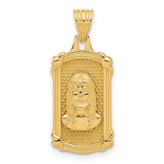 Diamond2Deal 14k Yellow Gold Polished Textured Dog Tag Jesus Pendant