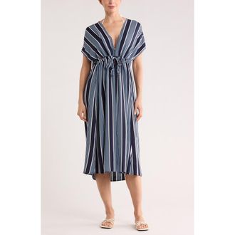 Nordstrom Rack Floral Short Sleeve Cover-Up Dress in Blue Stripe Multi at Nordstrom Rack, Size X-Large