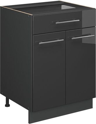 Vicco Mueble Bajo De Cocina Fame-line, Antracita Alto Brillo, 60 Cm Con Caj&oacute;n, Et Antracita, Vicco