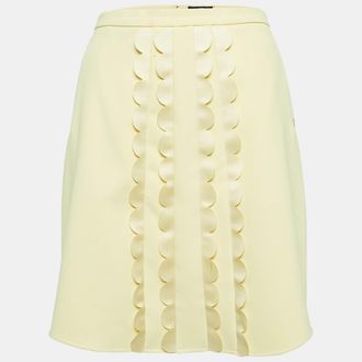 Elisabetta Franchi Yellow Crepe Scallop Detail Mini Skirt