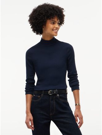 Tommy Hilfiger Womens Slim Fit Mockneck T-Shirt - Navy Blue - XXL