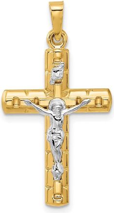 Diamond2Deal 14k Two-tone Gold Hollow Crucifix Pendent
