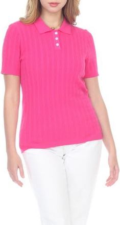 Rain + Rose Cable Knit Polo in Fuchsia at Nordstrom Rack, Size X-Large