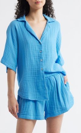 Rip Curl Premium Surf Cotton Gauze Button-Up Shirt in Azure Blue at Nordstrom, Size Xx-Small