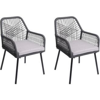 Hhg [nunca Usado] Juego De 2 Sillas De Jard&iacute;n Hhg-469, Coj&iacute;n De Asiento Para Exterior Tejido De Cuerda De Aluminio Rope, Antracita, Funda Gris Oscuro