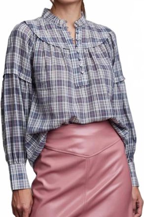 Sundays Elowen Button-Front Top In Dusk Grey Plaid