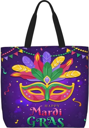 Generic Women Handbag Happy Mardi Gras Funny Ladies Shopping Shoulder Bag Reusable Print Crossbody Bags, For Gym, School, Daily, Work, Wedding