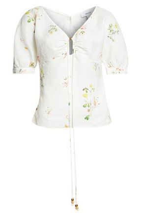 Reiss Quinny Floral Linen Blend Top in Ivory at Nordstrom, Size 10 Us