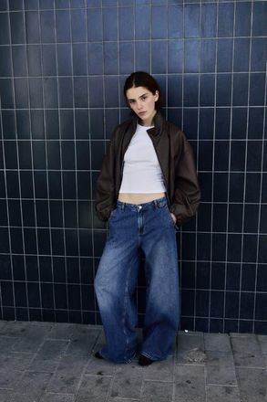 H&M Wide Low Waist Jeans in Denim Blue at Nordstrom, Size 4