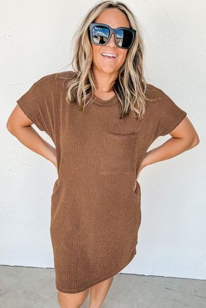 Azura Exchange Geribbelde Trui Tuniekjurk Bruin