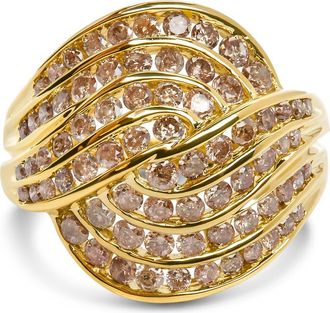 House of Brilliance 10K Yellow Gold 2.0 Cttw Channel Set Diamond Cocktail Swirl Band Ring at Nordstrom, Size 8