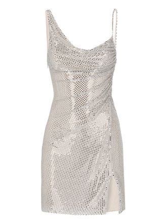 Self Portrait Rhinestone-Embellished Beige Mini Dress With Double Shoulder Straps