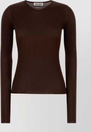 Miu Miu silk long sleeve t-shirt with ribbed texture