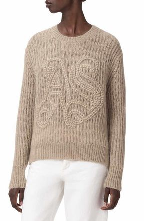AllSaints Chain Stitch Monogram Mohair & Merino Wool Blend Sweater in Barley White at Nordstrom, Size X-Small