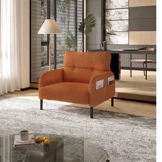 Direct Wicker Single Corduroy Armchair, Wide Seat Lounge Chair, Accent Furniture in Orange | Size: 1 Pack