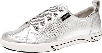 FRANKiE4 Womens Ellie Iv Leather Sneaker In Silver Lizard Emboss
