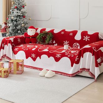 OEM Manta Para Sof&aacute; Con Flecos Y Motivos Navide&ntilde;os, Funda Lavable Para Sof&aacute; Modular, 180 X 340 Cm