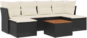 vidaXL Vidaxl - Set De Comedor De Jard&iacute;n 7 Pzas Y Cojines Rat&aacute;n Sint&eacute;tico Negro