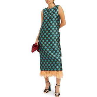 La DoubleJ Column Dress in Jacquard Winter Sun Emerald at Nordstrom, Size Xx-Small