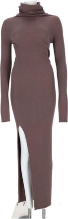 Rick Owens Long Fitted Knit Dress With High Turtleneck And Side Slit