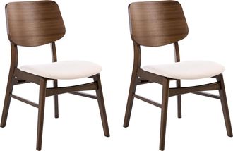 Beliani Conjunto De 2 Sillas De Bar Retro Sin Reposabrazos Asiento De Tela Estructura De Madera Marr&oacute;n Y Blanco Crema Mayer