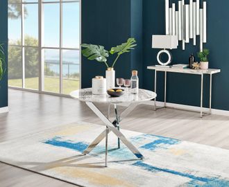 Furniturebox Novara 100cm Round 4-Seater Dining Table With Silver Chrome Legs in Off-White