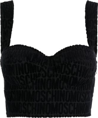 Moschino devor&eacute; jersey bustier top - women - Cotton/Viscose/Polyester - 40 - Black